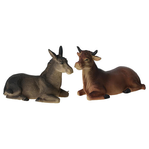 Holy Family, ox, donkey, and angel plastic figurines for nativity scene 8 cm 4