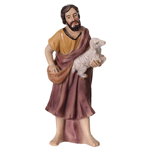 Statuetta pastore con pecorella in braccio presepe 8 cm resina 1