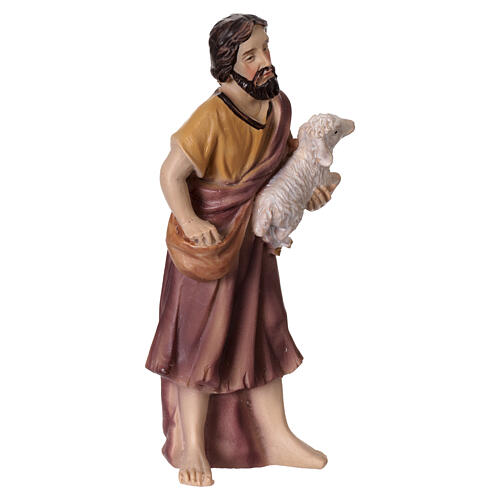 Estátua pastor com ovelha nos braços presépio 8 cm resina 3
