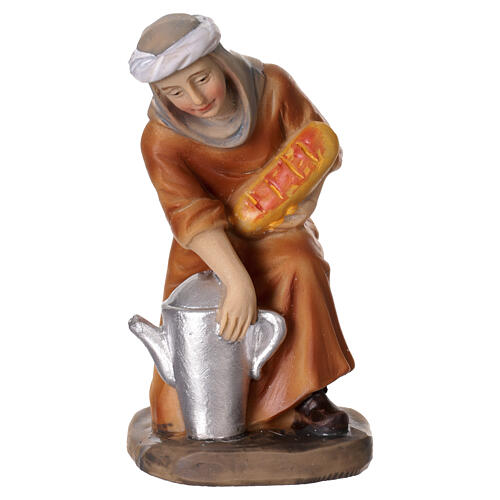Estatua campesina con hogaza de pan y jarra belén 8 cm resina 1