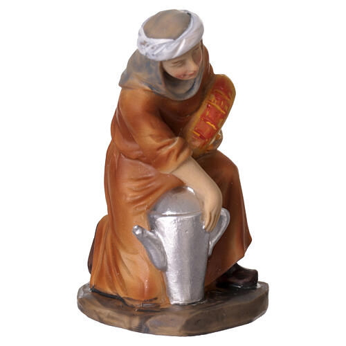 Peasant figurine with bread loaf and jug for nativity scene 8cm resin 3