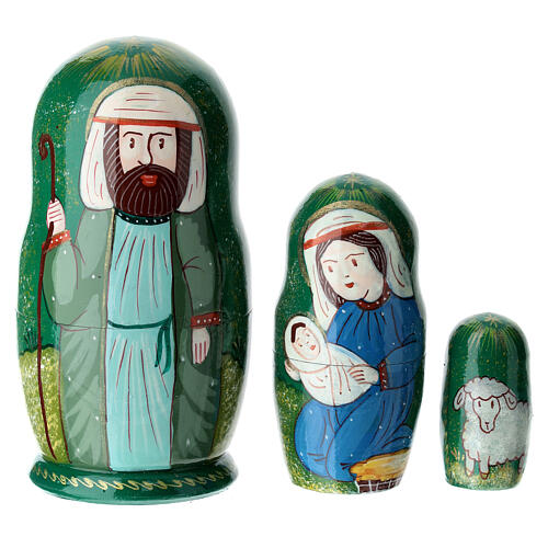 Matryoshka nativity Holy Family 10 cm 3 dolls green 1