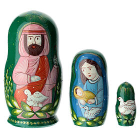 Green Russian nesting doll, 4 in, set of 3