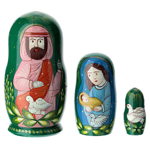 Matryoshka nativity with doves 10 cm 3 dolls green 1