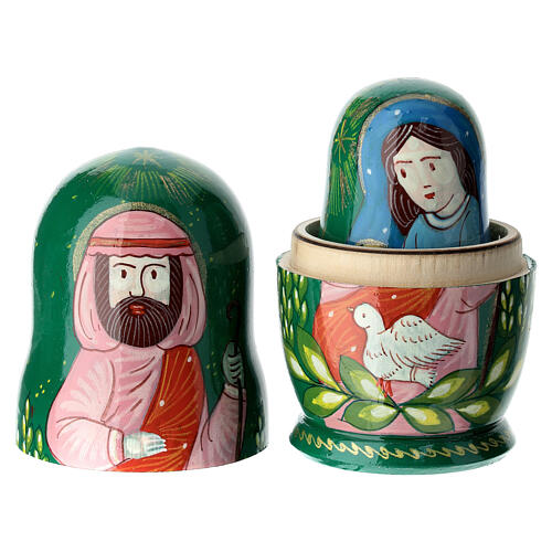 Matryoshka nativity with doves 10 cm 3 dolls green 2