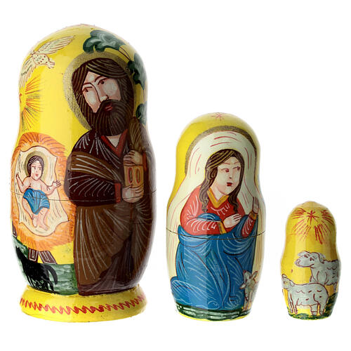 Yellow matryoshka doll, Rome, set of 3 dolls, 4 in 1