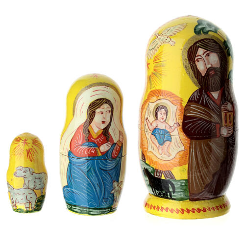 Yellow matryoshka doll, Rome, set of 3 dolls, 4 in 3