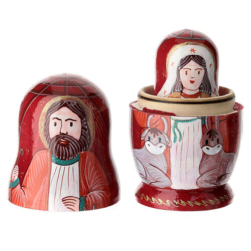 Red Russian doll with Nativity, hand-painted, 4 in 2