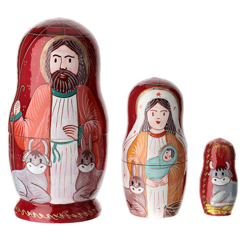 Matriochka 3 poupées Nativité 10 cm rouge 1