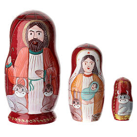 Matryoshka Nativity with animals 3 dolls 10 cm red