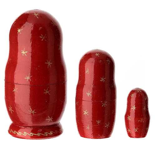 Red matryoshka doll with Nativity, set of 3 dolls, 4 in 3