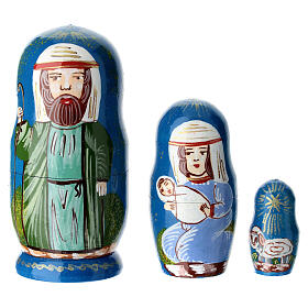 Blue matryoshka doll with Nativity, set of 3 dolls, 4 in