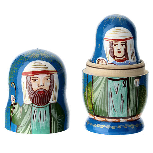 Blue matryoshka doll with Nativity, set of 3 dolls, 4 in 2