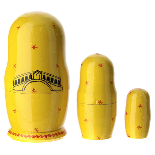 Yellow matryoshka doll, set of 3, Venise, 4 in 5