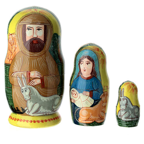 Matrioshka Natividade 3 bonecas amarelas Veneza 10 cm 2