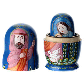Blue Russian nesting doll, set of 3, 4 in