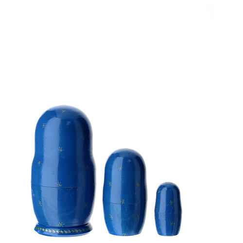 Blue Russian nesting doll, set of 3, 4 in 3