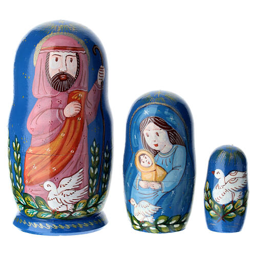 Boneca russa com Natividade 3 peças azuis 1