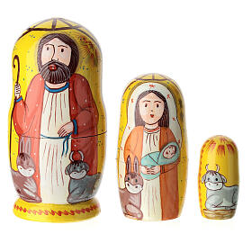 Yellow Russian doll with Nativity, hand-painted wood, 4 in