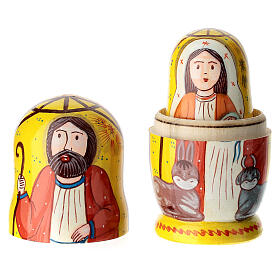 Yellow Matryoshka Nativity with animals 10 cm