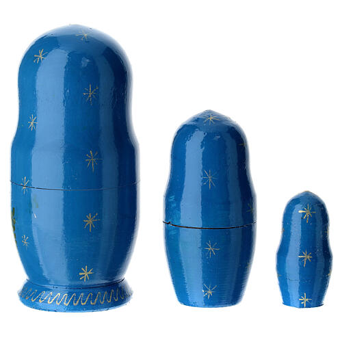 Blue Russian doll with Nativity Scene, hand-painted wood, 4 in 4