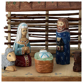 Krippe, Heilige Familie mit Ochs und Esel, aus bemaltem Holz, russischer Stil, 9 cm
