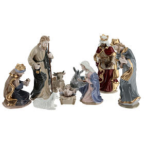 Colored porcelain Nativity scene set 9 pcs h 20 cm