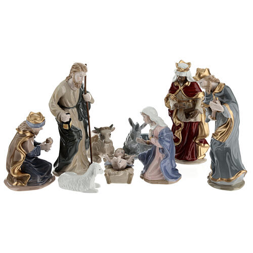 Colored porcelain Nativity scene set 9 pcs h 20 cm 1