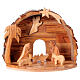 Stylised stable with Holy Family, Bethlehem olivewood, 15x20x10 cm s1