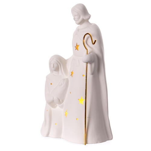 Natività porcellana luce calda stelle bastone dorato 25x15x5 cm 2