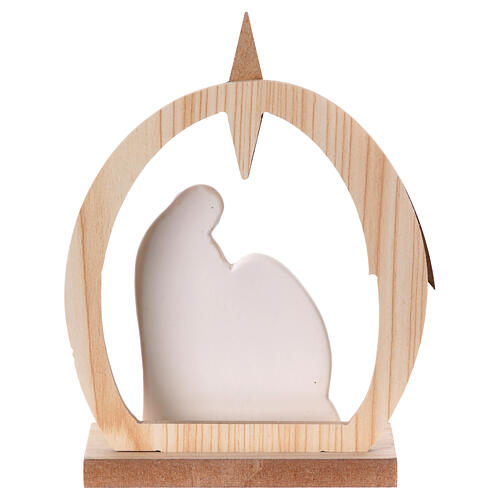Stylised Nativity with wooden stable and star, porcelain, 15x10x5 cm 4