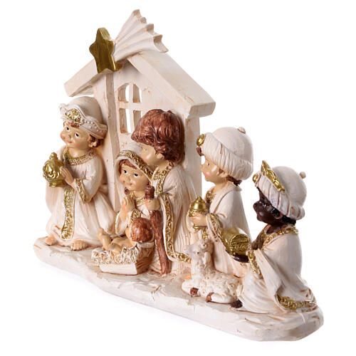 Natividad Reyes Magos estilo Baby blanca oro belén 10 cm 20x25x5 cm 2