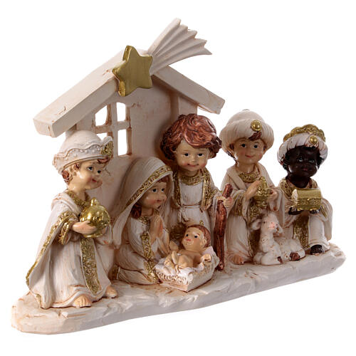 Nativité Rois Mages style Baby blanc or crèche 10 cm 20x25x5 cm 3