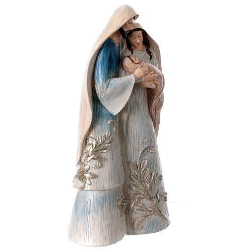 White and blue Nativity with silver glitter, painted resin, 32 cm 4