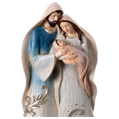 Nativité blanche bleue décorations paillettes argent résine peinte 32 cm 2