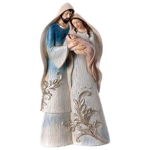 Holy Family Nativity white and light blue with silver glitter decorations in painted resin 32 cm 1