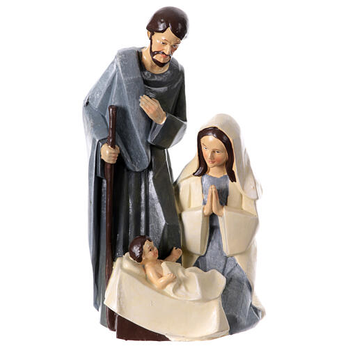 Stylized Holy Family Nativity scene in painted resin with geometric effect 20 cm 1
