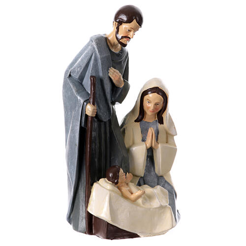 Stylized Holy Family Nativity scene in painted resin with geometric effect 20 cm 3