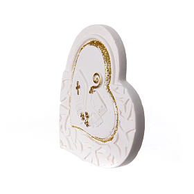 Heart-shaped favour for Confirmation with crozier and mitre, white resin, 3 in