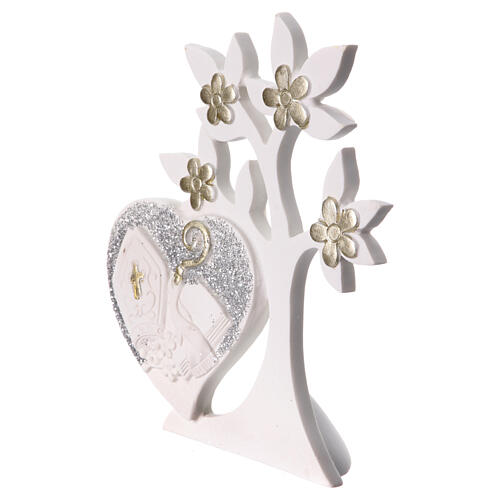 Flowered Tree of Life, Confirmation favour, white and golden resin, 5x4 in 2
