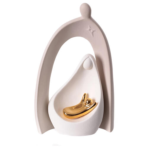 Set Natività In Ceramica Bianca E Oro Platino, 11 Pezzi H.10 Cm, Artigianale E Dipinto A Mano