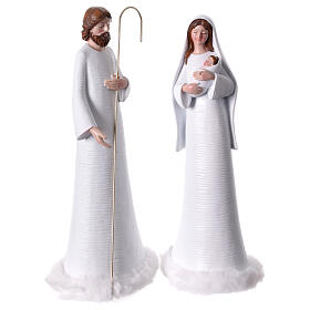 White Nativity with fur details, painted resin, set of 2, 28 cm