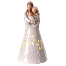 Nativity with illuminated snowflakes, painted ceramic, 7x4x4 in
