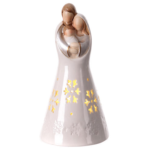 Holy Family painted ceramic lighted with snowflakes 20x10x10 cm 1