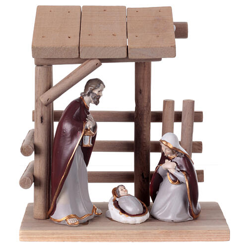 Resin Nativity with wooden stable for a 12 cm Nativity Scene, 20x20x10 cm 1