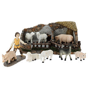 Set of shepherd with sheeps and pigs for Nativity Scene