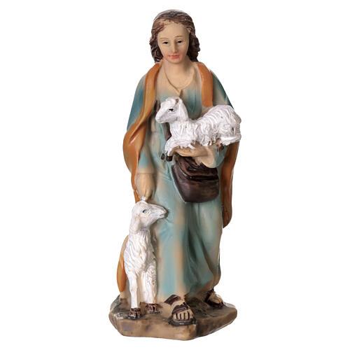 Statuette berger aux pâturages avec moutons crèche 8 cm résine 1