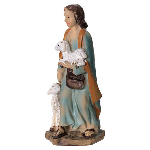 Estátua de pastor com ovelhas no pasto presépio 8 cm resina 3