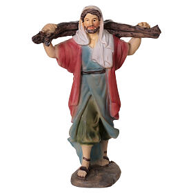 Statua pastore con tronco di legna presepe 8 cm