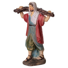 Statua pastore con tronco di legna presepe 8 cm
